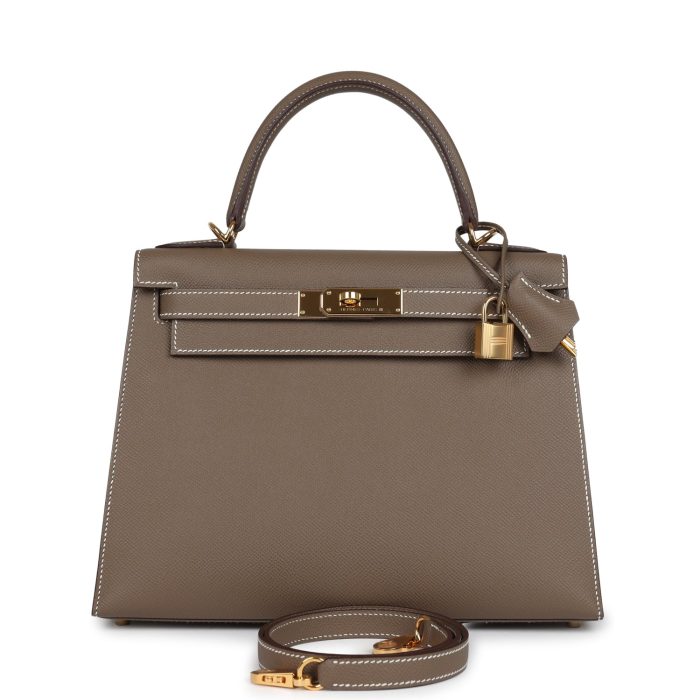 Pre-owned Hermes Kelly Sellier 28 Etoupe Epsom Gold Hardware