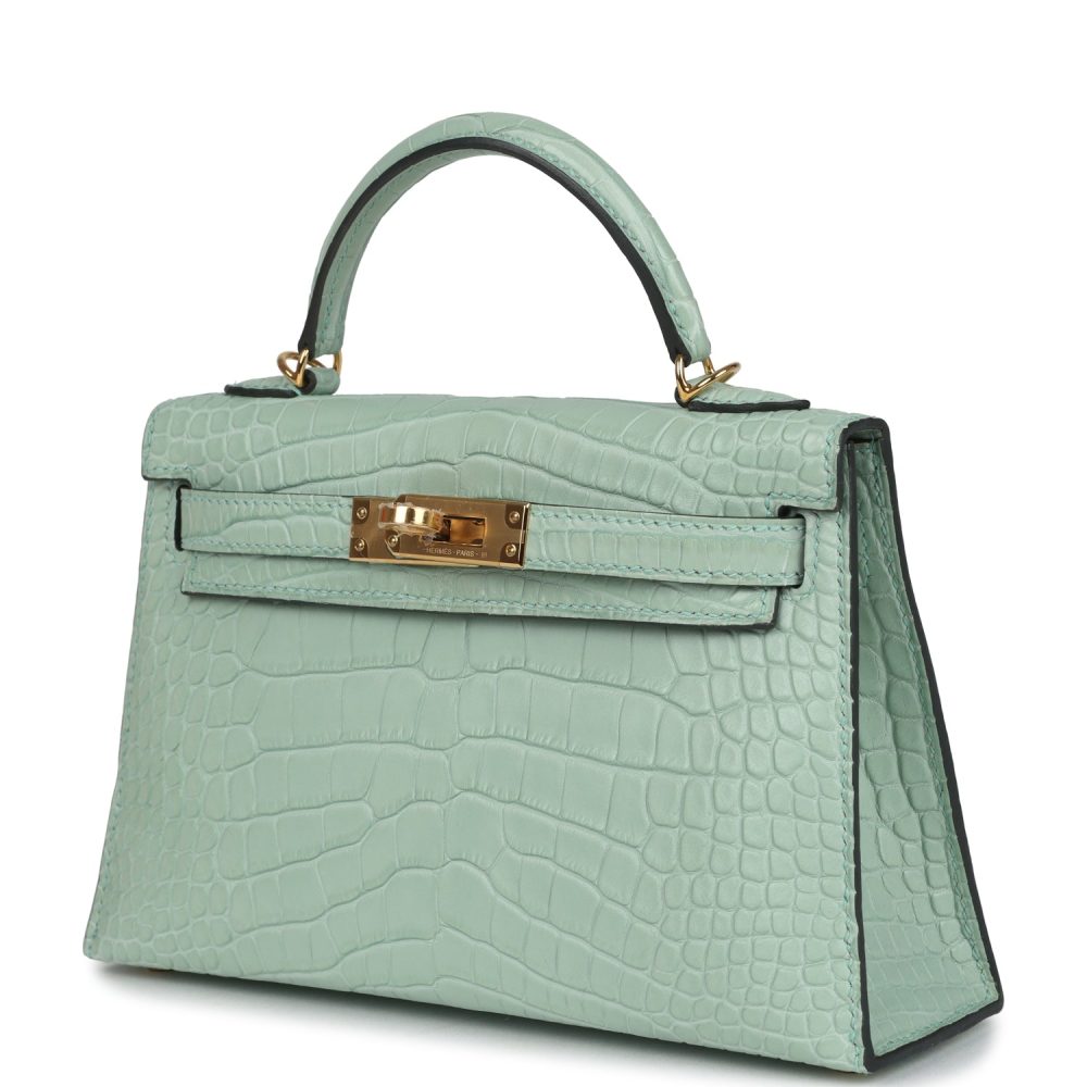 Hermes Kelly Sellier 20 Vert D'Eau Matte Alligator Gold Hardware - Image 5