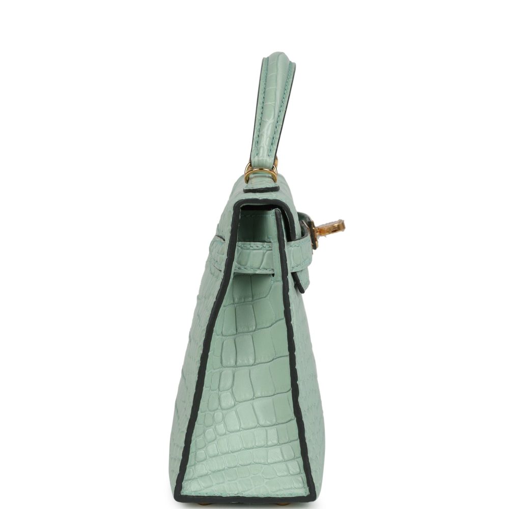 Hermes Kelly Sellier 20 Vert D'Eau Matte Alligator Gold Hardware - Image 3