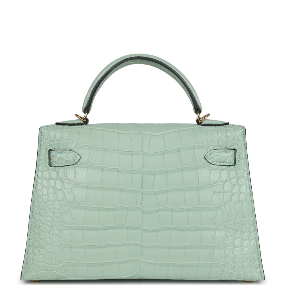 Hermes Kelly Sellier 20 Vert D'Eau Matte Alligator Gold Hardware - Image 4