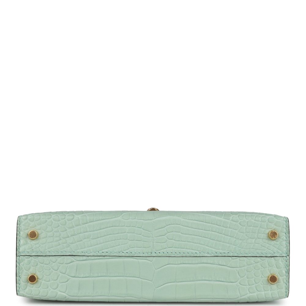 Hermes Kelly Sellier 20 Vert D'Eau Matte Alligator Gold Hardware - Image 6