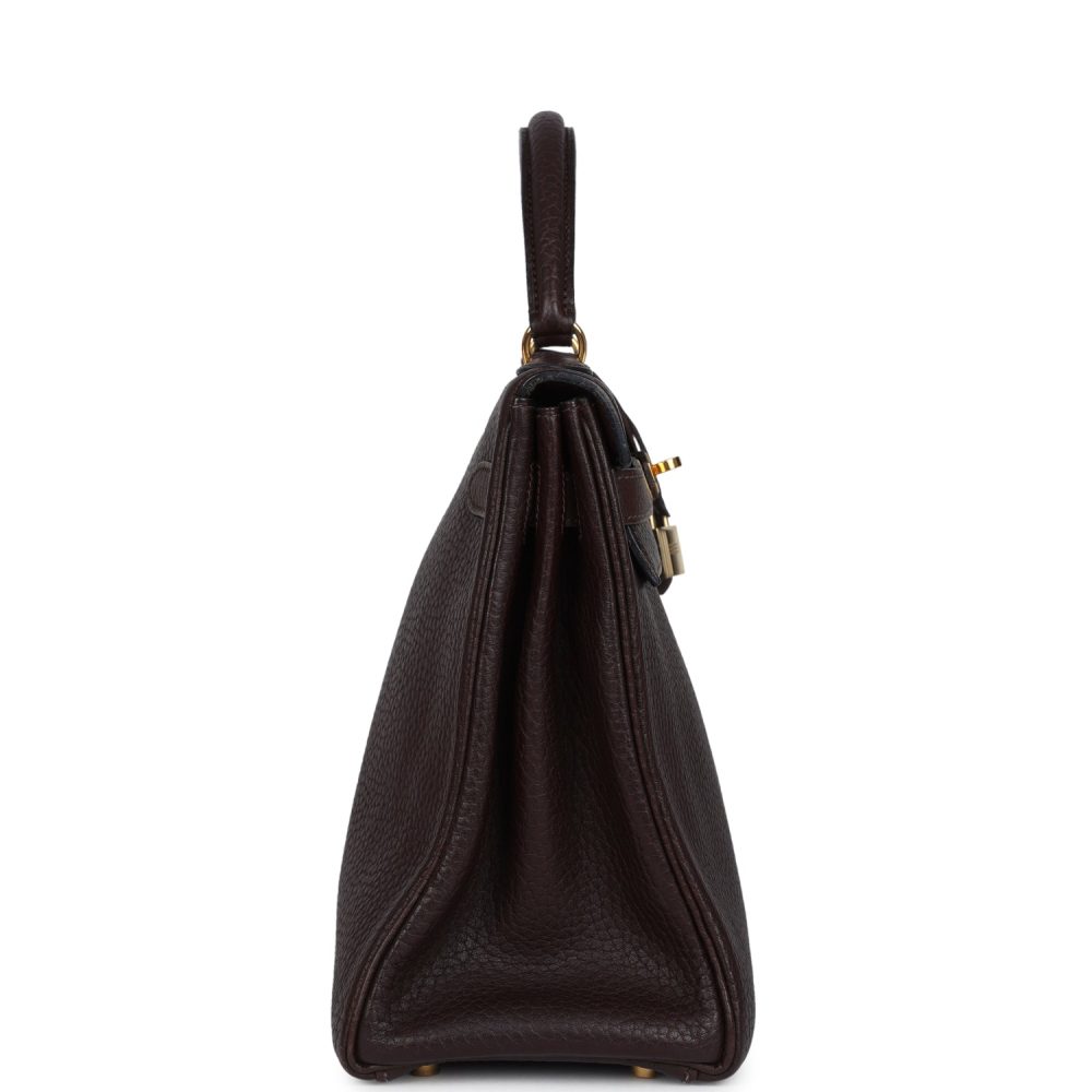 Vintage Hermes Kelly Retourne 32 Marron Fonce Fjord Gold Hardware - Image 3