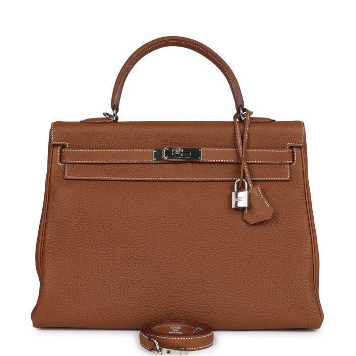Pre-owned Hermes Kelly Retourne 35 Gold Togo Palladium Hardware