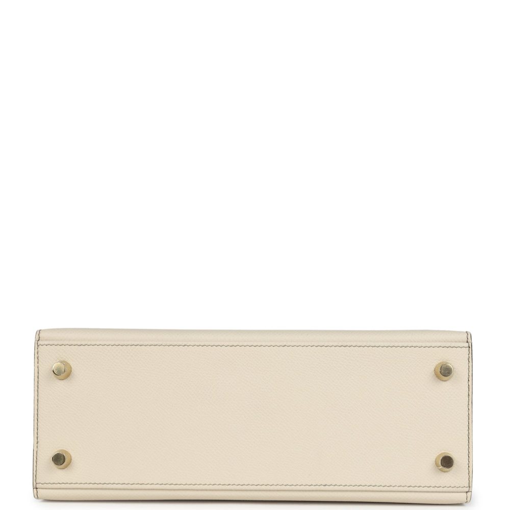Hermes Special Order (HSS) Kelly Sellier 25 Craie and Gris Asphalte Epsom Brushed Gold Hardware - Image 6