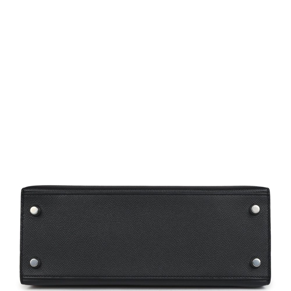 Hermes Special Order (HSS) Kelly Sellier 25 Black and Gris Mouette Epsom Brushed Gold Hardware - Image 6