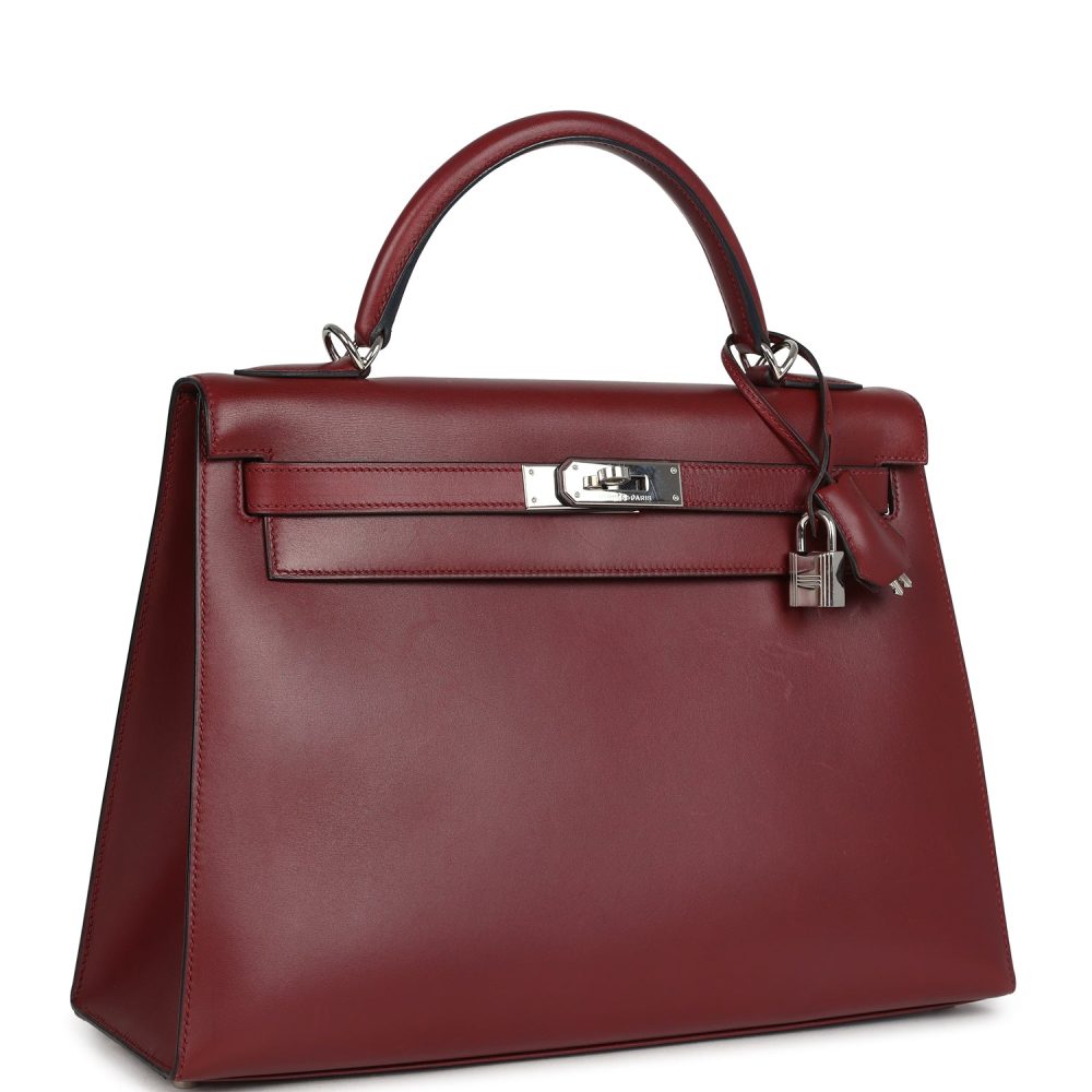 Vintage Hermes Kelly Sellier 32 Rouge H Box Palladium Hardware - Image 2