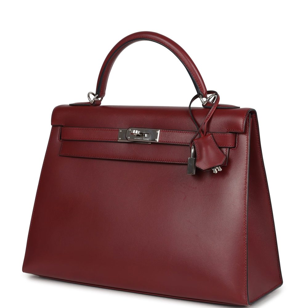 Vintage Hermes Kelly Sellier 32 Rouge H Box Palladium Hardware - Image 5