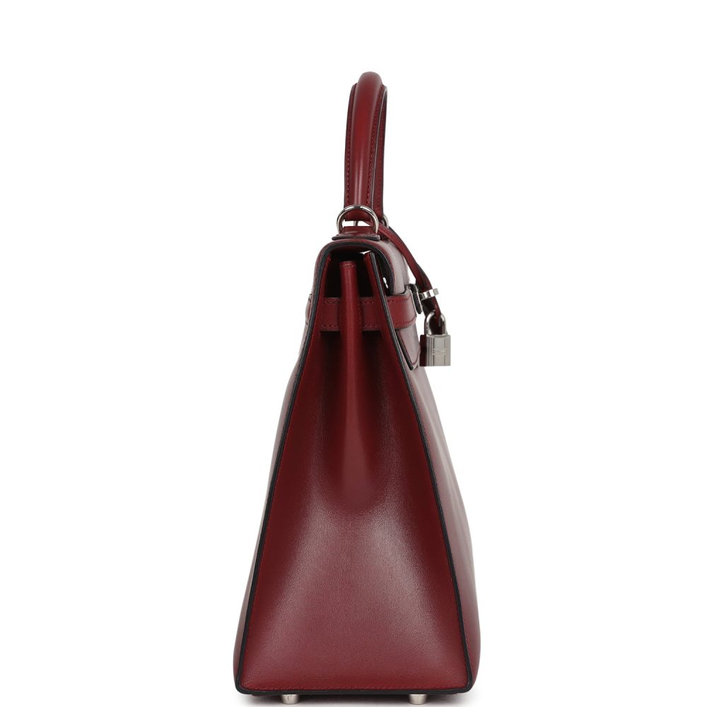 Vintage Hermes Kelly Sellier 32 Rouge H Box Palladium Hardware - Image 3