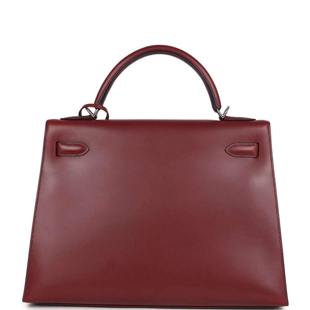 Vintage Hermes Kelly Sellier 32 Rouge H Box Palladium Hardware - Image 4