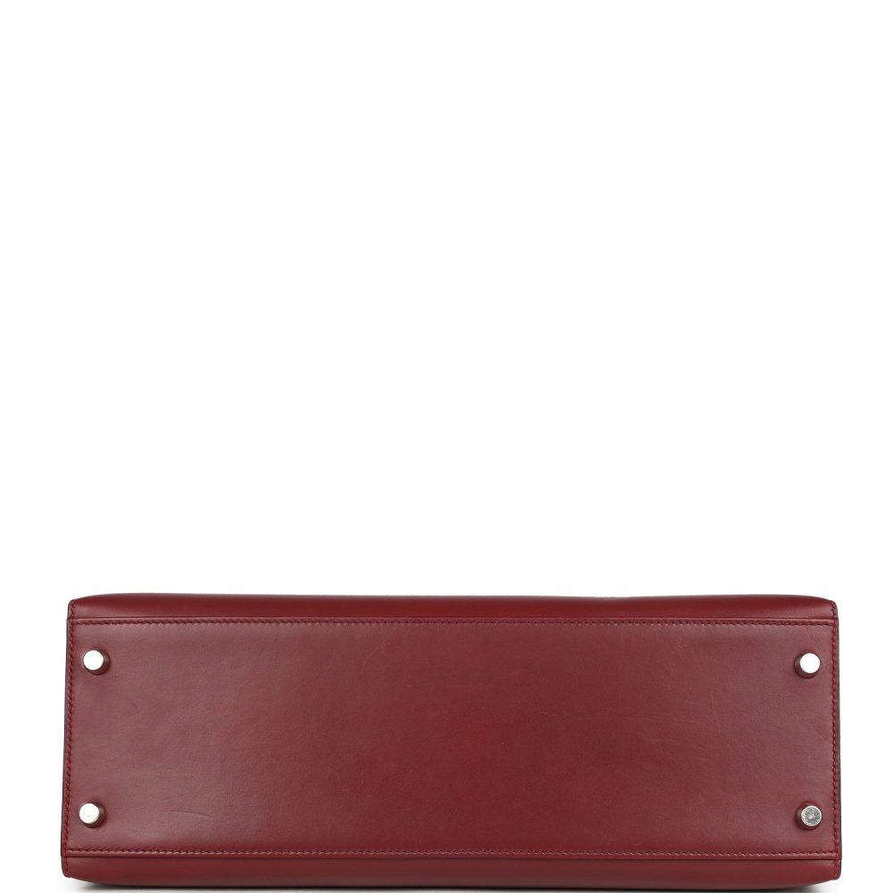 Vintage Hermes Kelly Sellier 32 Rouge H Box Palladium Hardware - Image 6