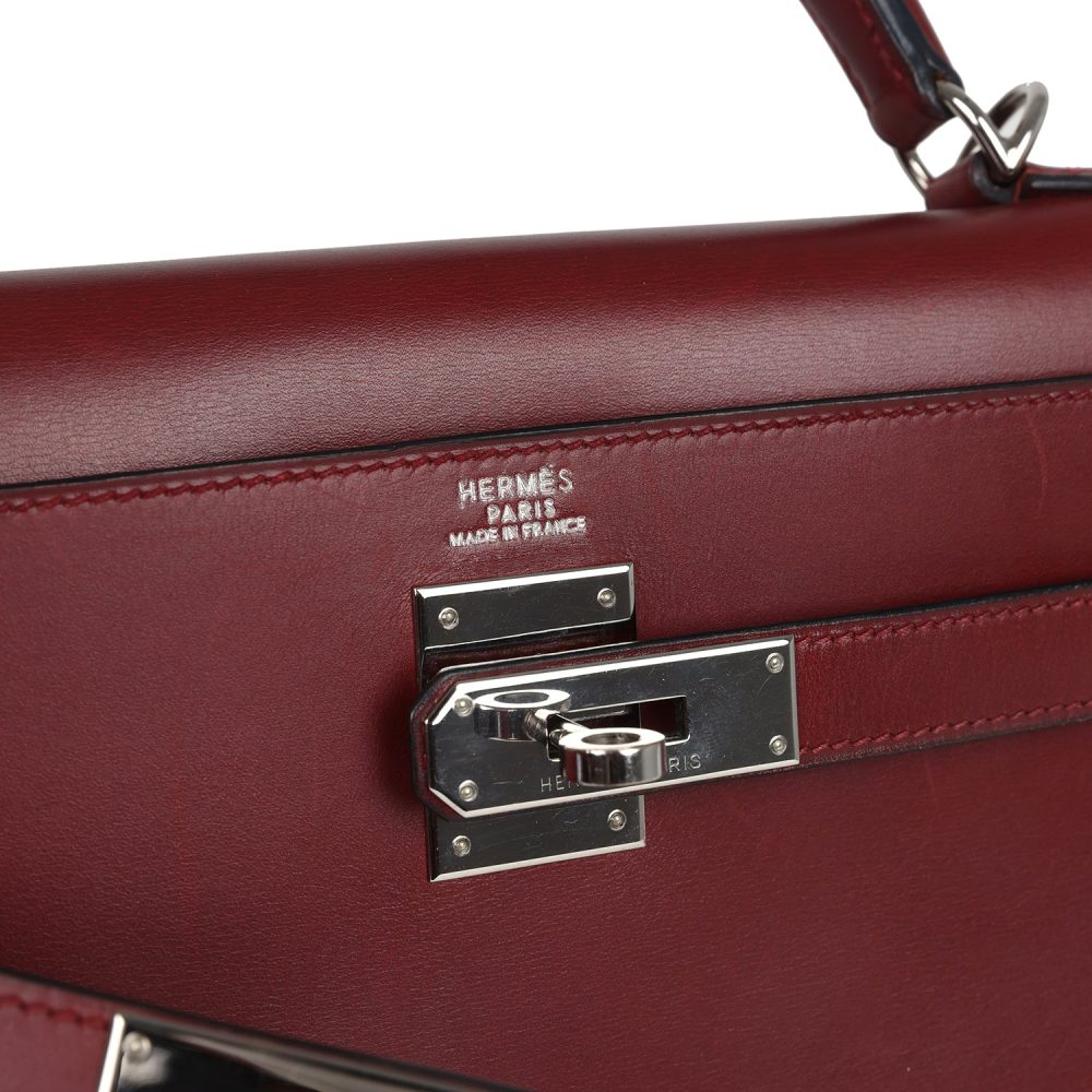 Vintage Hermes Kelly Sellier 32 Rouge H Box Palladium Hardware - Image 7