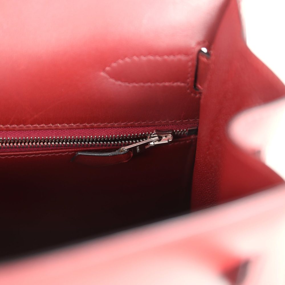 Vintage Hermes Kelly Sellier 32 Rouge H Box Palladium Hardware - Image 8