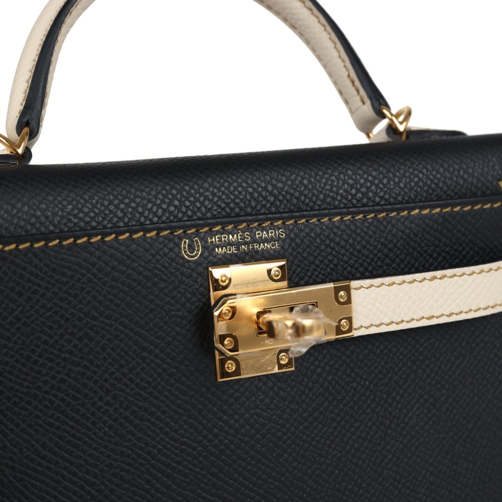 Hermes Special Order (HSS) Kelly Sellier 20 Black and Craie Epsom Gold Hardware - Image 7