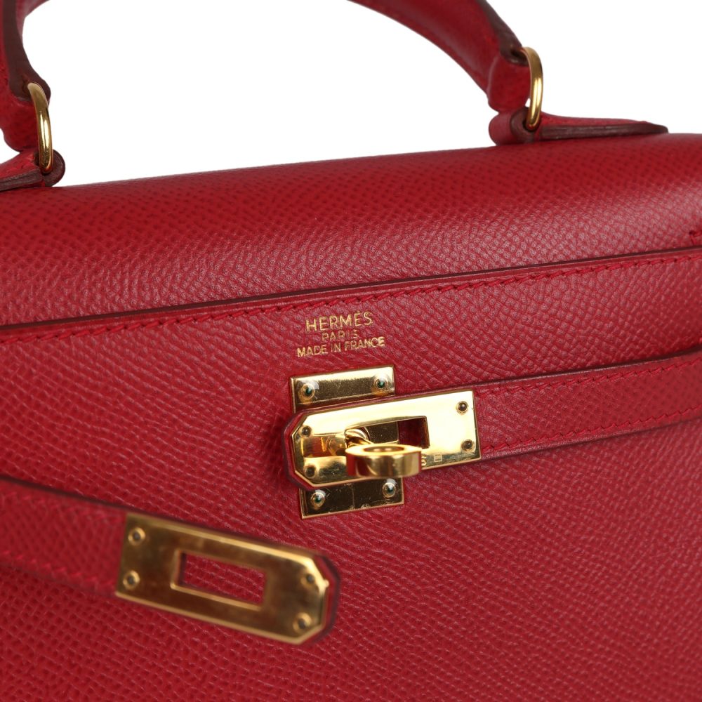Vintage Hermes Kelly Sellier 20 Rouge Vif Courchevel Gold Hardware - Image 7