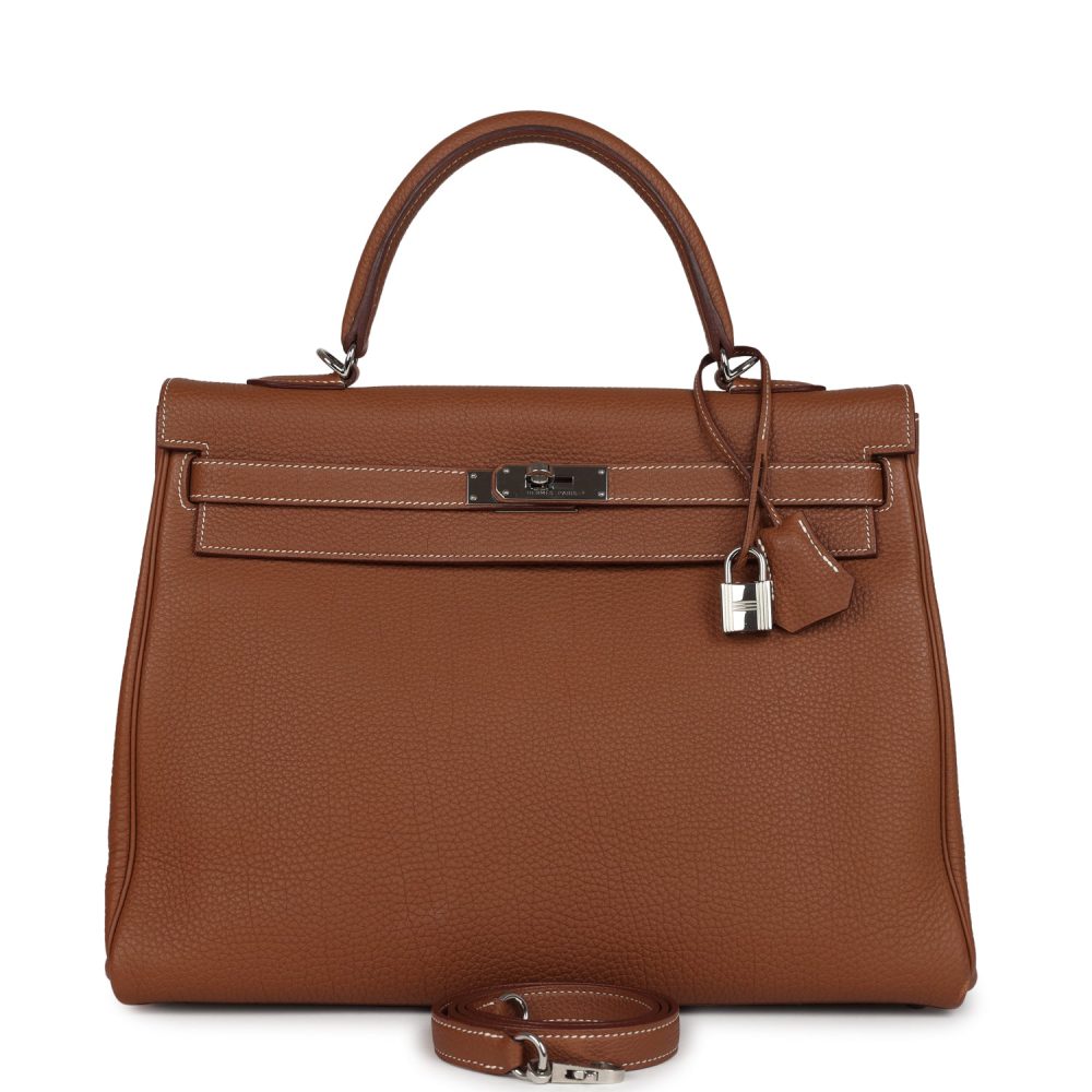 Pre-owned Hermes Kelly Retourne 35 Gold Togo Palladium Hardware
