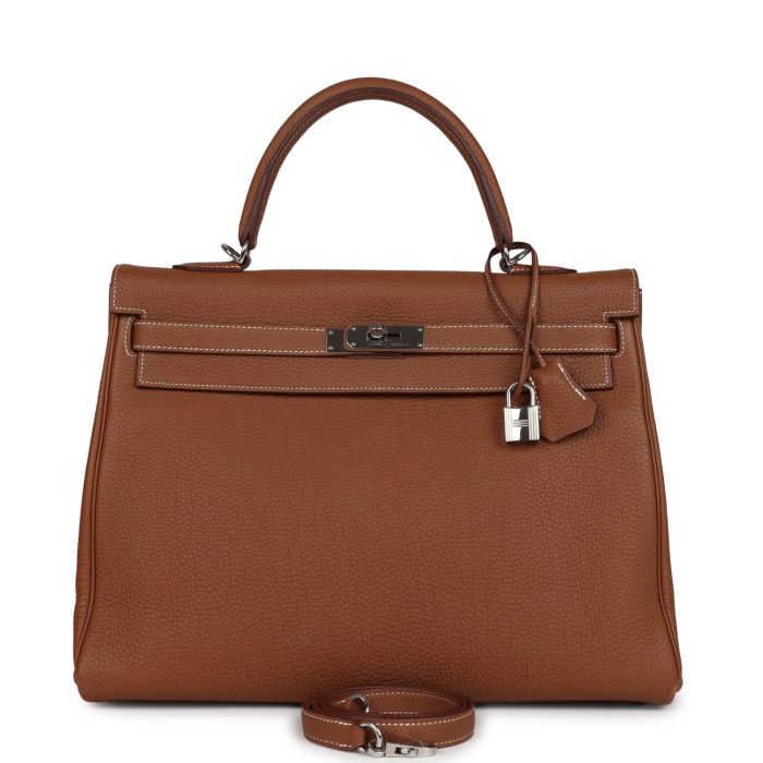 Pre-owned Hermes Kelly Retourne 35 Gold Togo Palladium Hardware