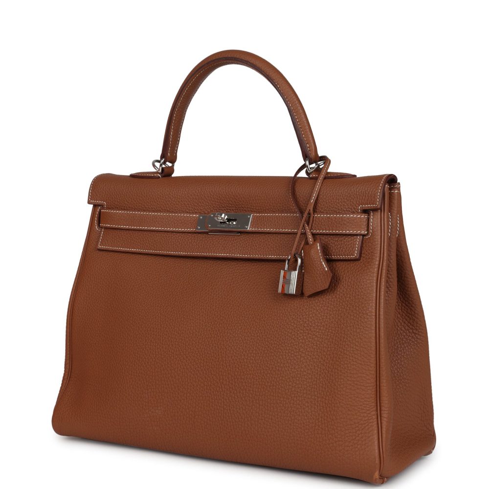 Pre-owned Hermes Kelly Retourne 35 Gold Togo Palladium Hardware - Image 5
