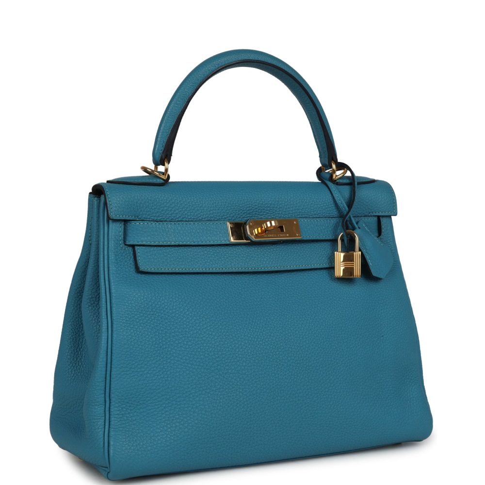 Pre-owned Hermes Kelly Retourne 28 Turquoise Togo Gold Hardware - Image 2