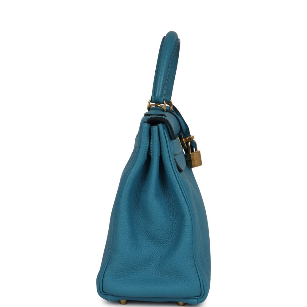 Pre-owned Hermes Kelly Retourne 28 Turquoise Togo Gold Hardware - Image 3