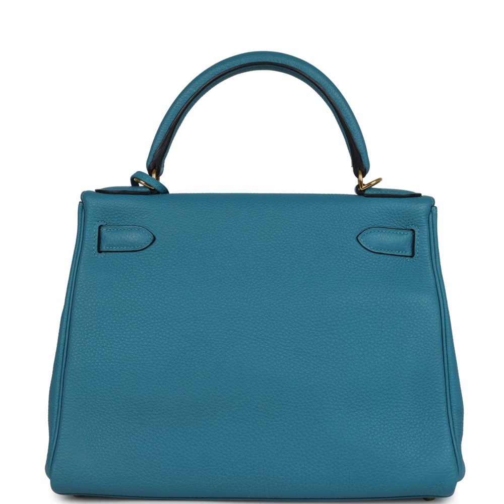 Pre-owned Hermes Kelly Retourne 28 Turquoise Togo Gold Hardware - Image 4