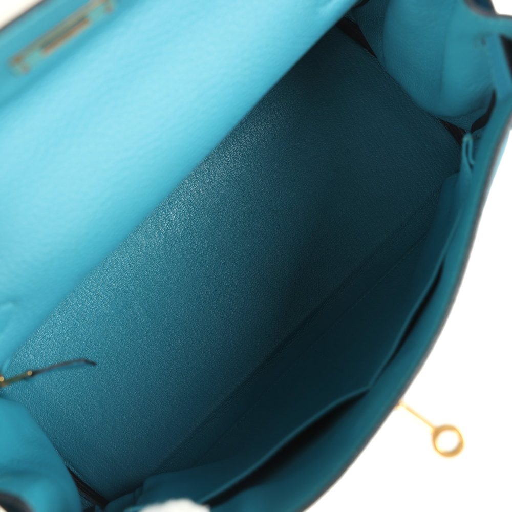 Pre-owned Hermes Kelly Retourne 28 Turquoise Togo Gold Hardware - Image 8