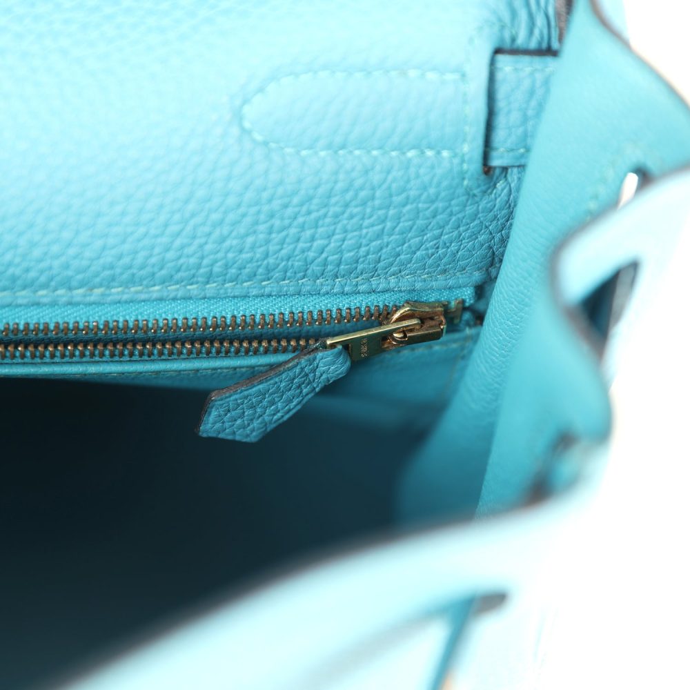 Pre-owned Hermes Kelly Retourne 28 Turquoise Togo Gold Hardware - Image 9