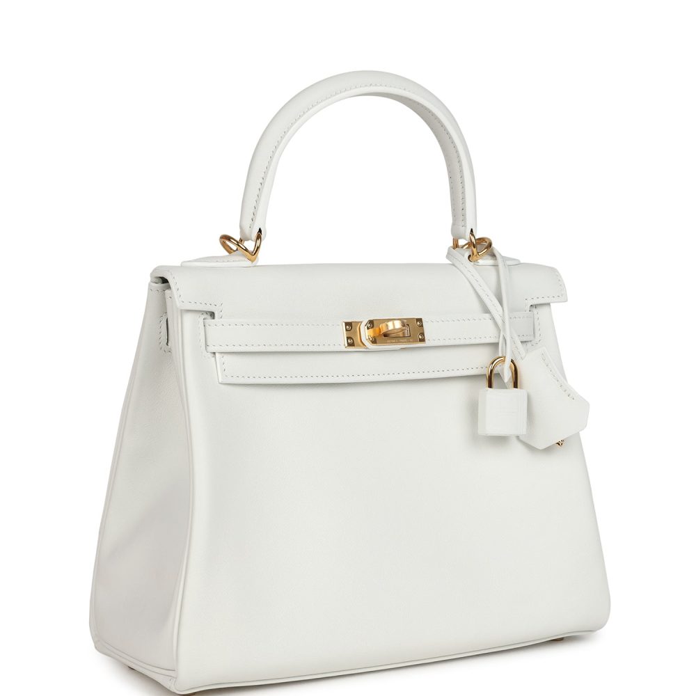 Hermes Kelly Retourne 25 New White Swift Gold Hardware - Image 2