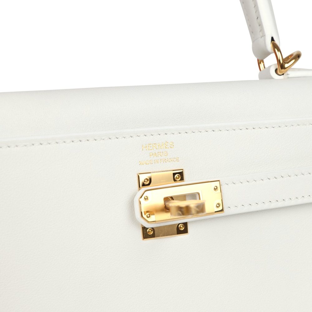 Hermes Kelly Retourne 25 New White Swift Gold Hardware - Image 7