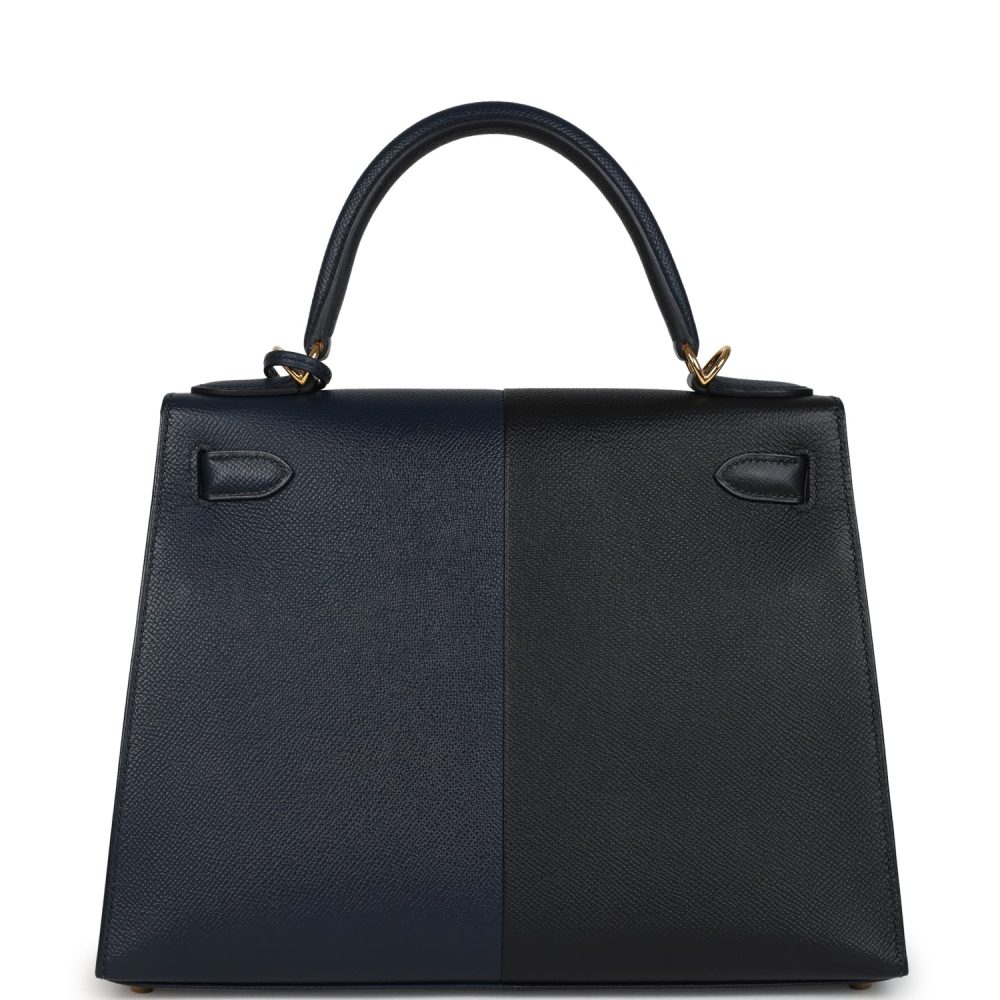 Pre-owned Hermes Kelly Sellier 28 Casaque Bleu Indigo and Black Epsom Gold Hardware - Image 4