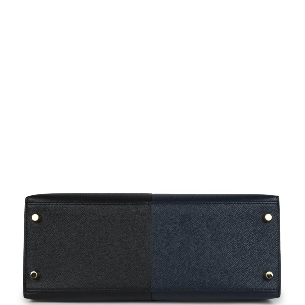 Pre-owned Hermes Kelly Sellier 28 Casaque Bleu Indigo and Black Epsom Gold Hardware - Image 6