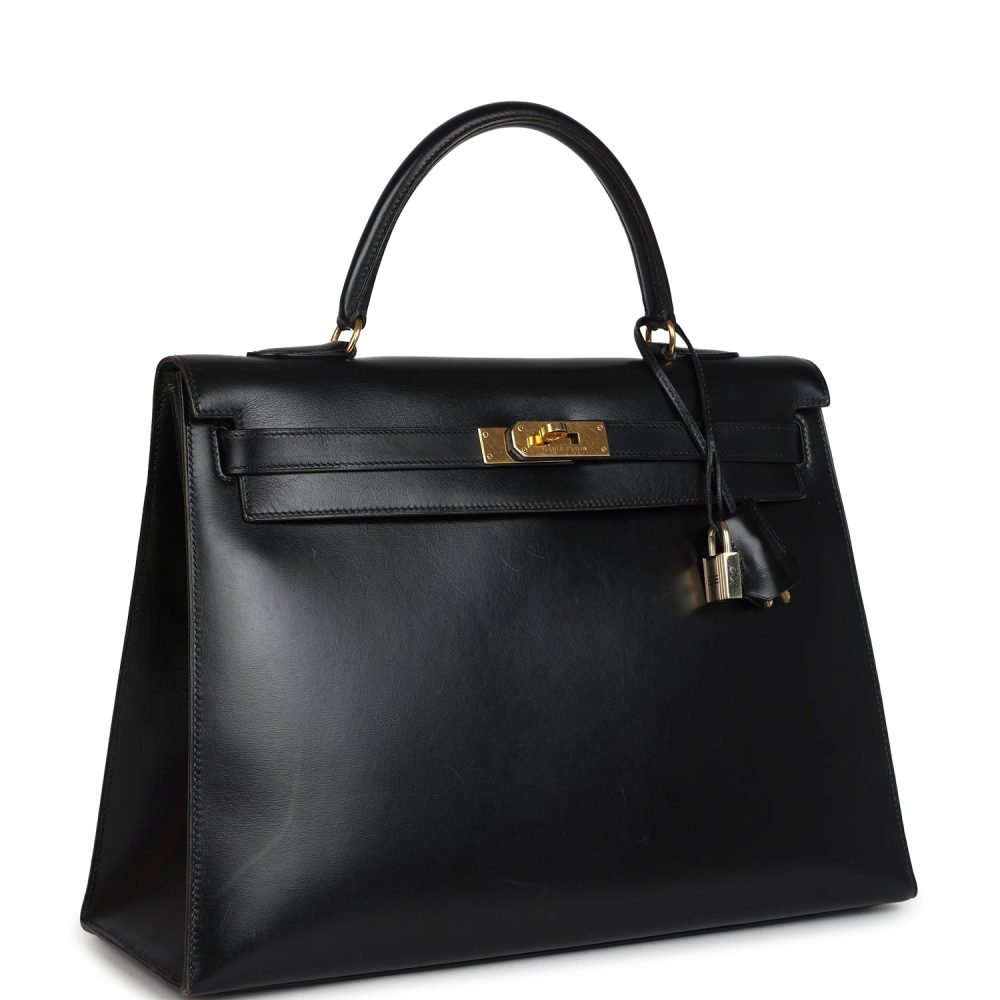 Vintage Hermes Kelly Sellier 35 Black Box Gold Hardware - Image 2
