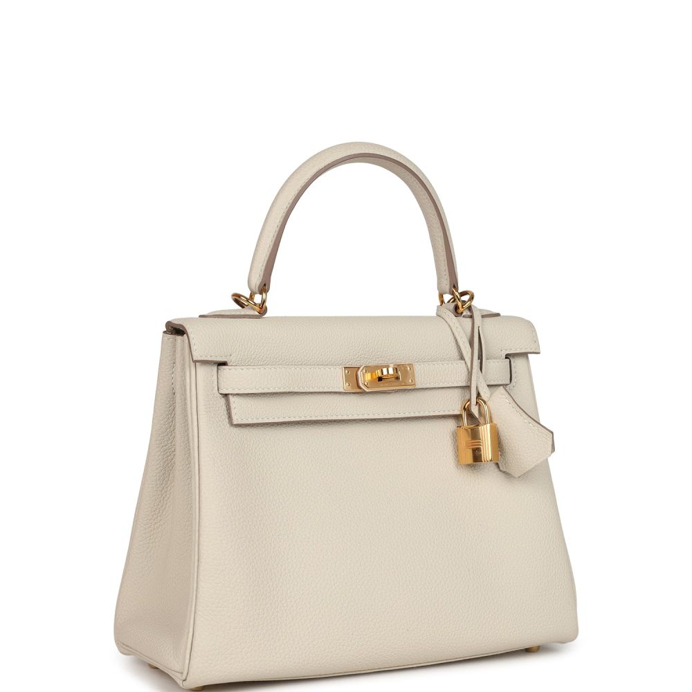 Pre-owned Hermes Special Order (HSS) Kelly Retourne 25 Craie Togo Gold Hardware - Image 2