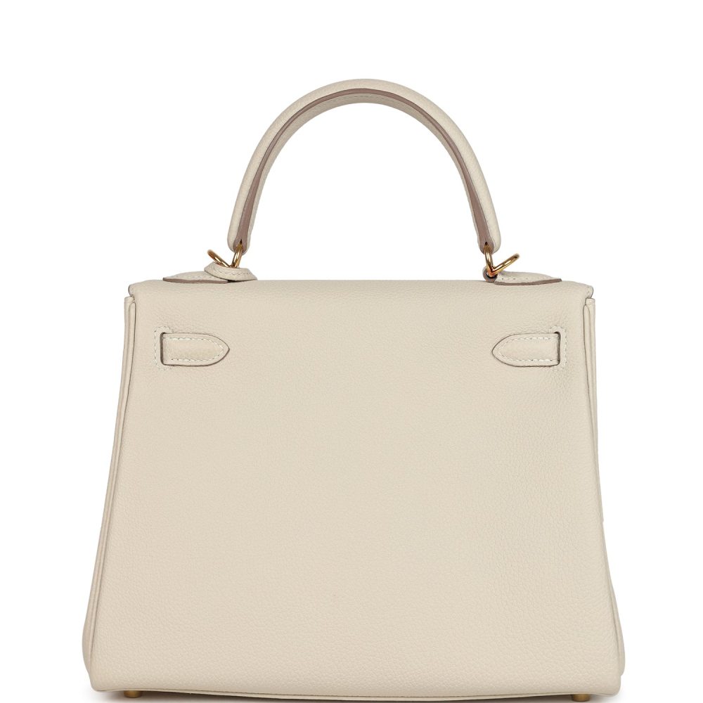 Pre-owned Hermes Special Order (HSS) Kelly Retourne 25 Craie Togo Gold Hardware - Image 4