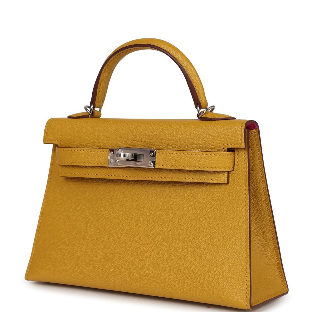 Hermes Kelly Sellier 20 Jaune Ambre Verso Ch??vre Mysore Palladium Hardware - Image 5