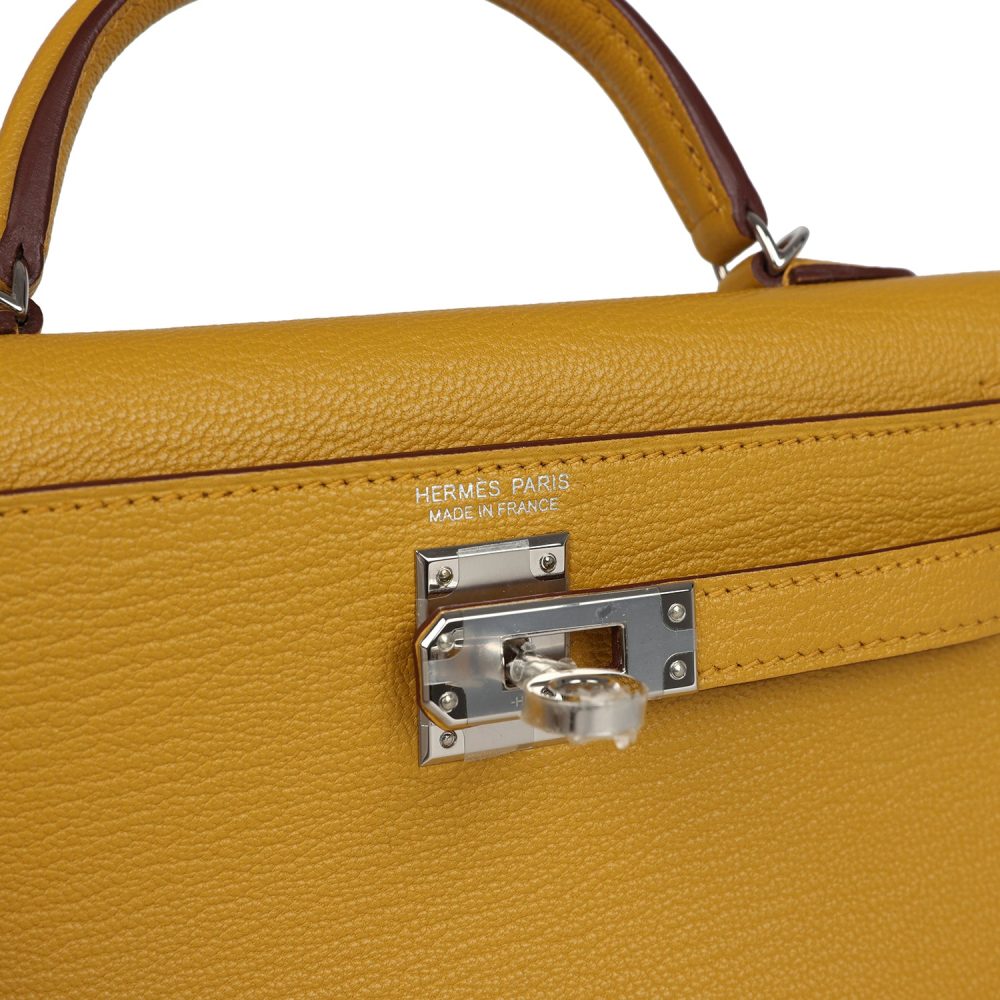 Hermes Kelly Sellier 20 Jaune Ambre Verso Ch??vre Mysore Palladium Hardware - Image 7