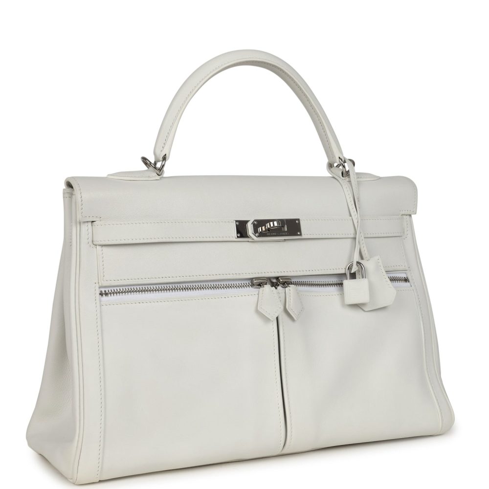 Pre-owned Hermes Kelly Lakis 35 White Swift Palladium Hardware - Image 2