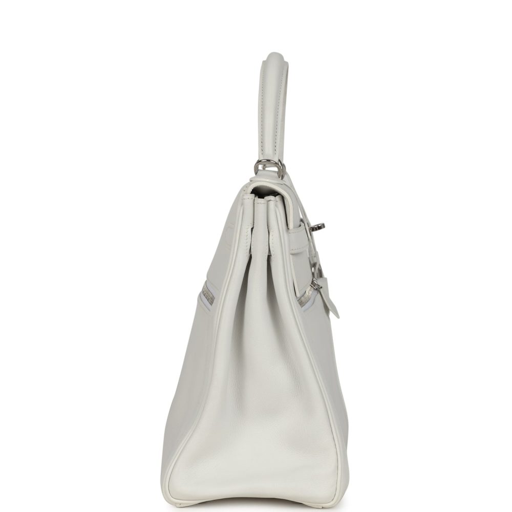 Pre-owned Hermes Kelly Lakis 35 White Swift Palladium Hardware - Image 3