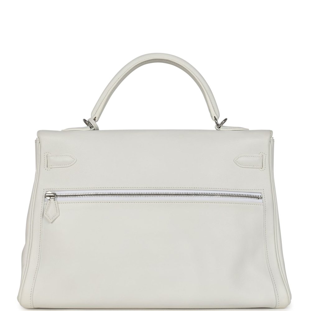 Pre-owned Hermes Kelly Lakis 35 White Swift Palladium Hardware - Image 4