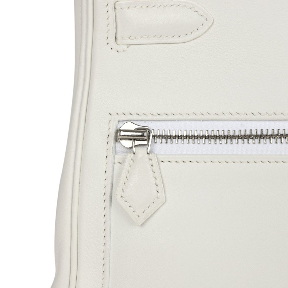 Pre-owned Hermes Kelly Lakis 35 White Swift Palladium Hardware - Image 6
