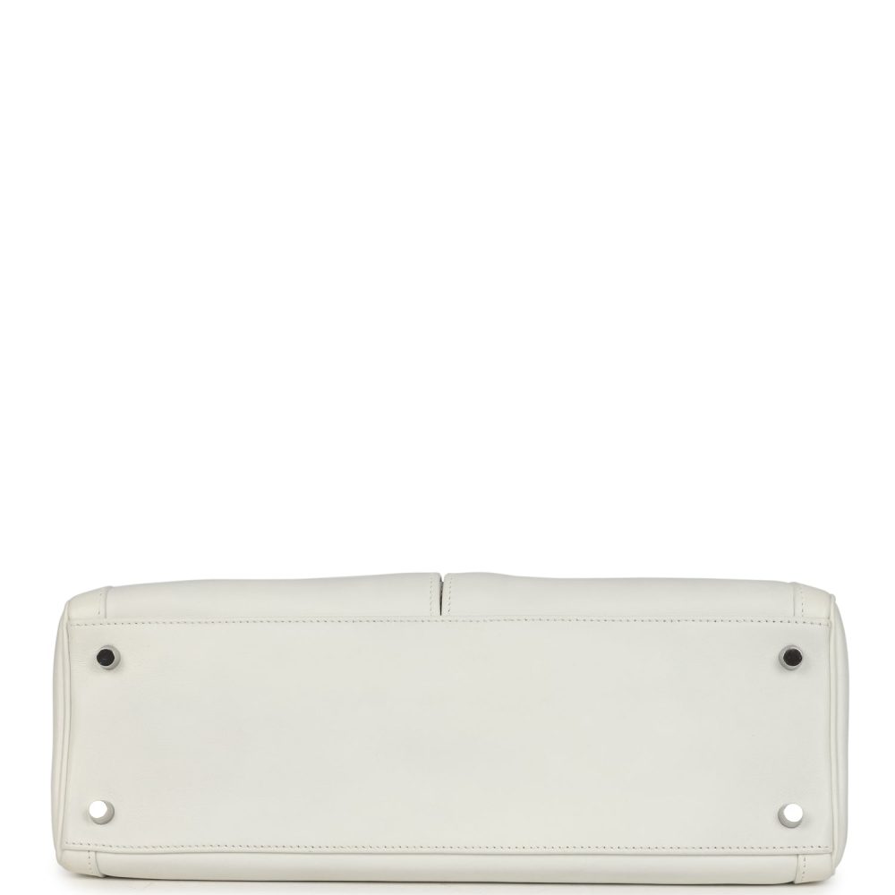 Pre-owned Hermes Kelly Lakis 35 White Swift Palladium Hardware - Image 7