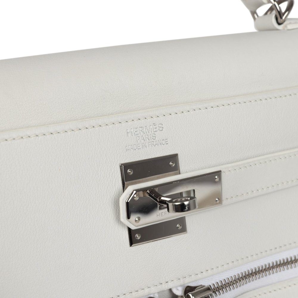 Pre-owned Hermes Kelly Lakis 35 White Swift Palladium Hardware - Image 8