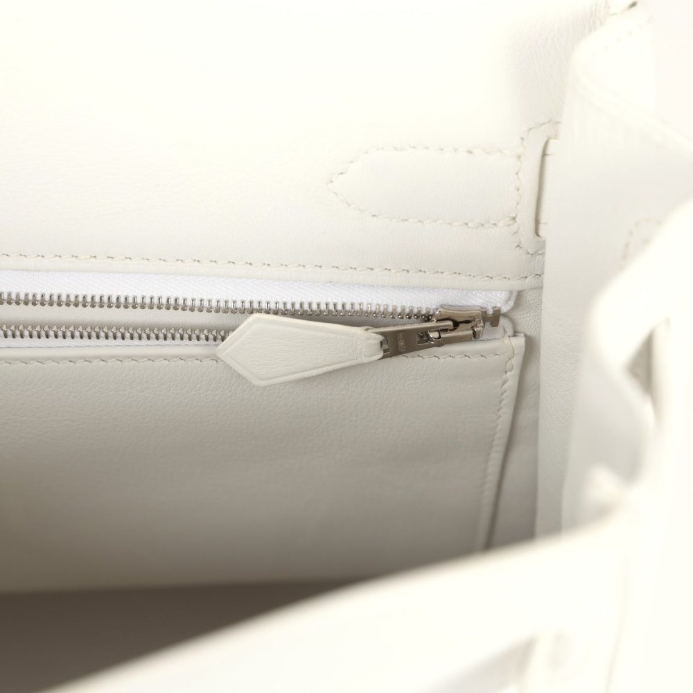 Pre-owned Hermes Kelly Lakis 35 White Swift Palladium Hardware - Image 10