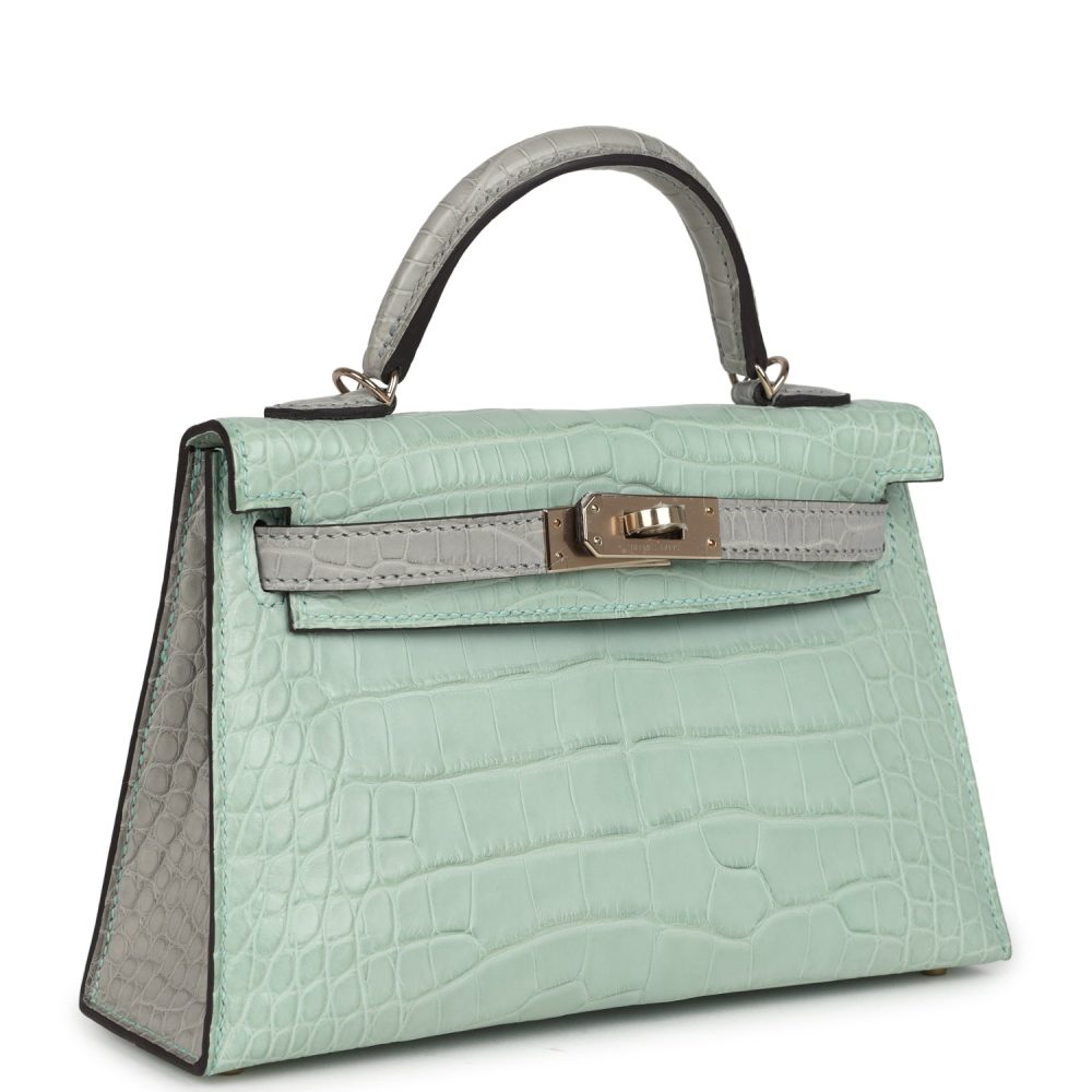 Hermes Special Order (HSS) Kelly Sellier 20 Vert D'Eau and Gris Perle Matte Alligator Permabrass Hardware - Image 2