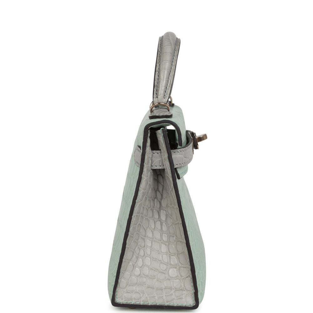 Hermes Special Order (HSS) Kelly Sellier 20 Vert D'Eau and Gris Perle Matte Alligator Permabrass Hardware - Image 3