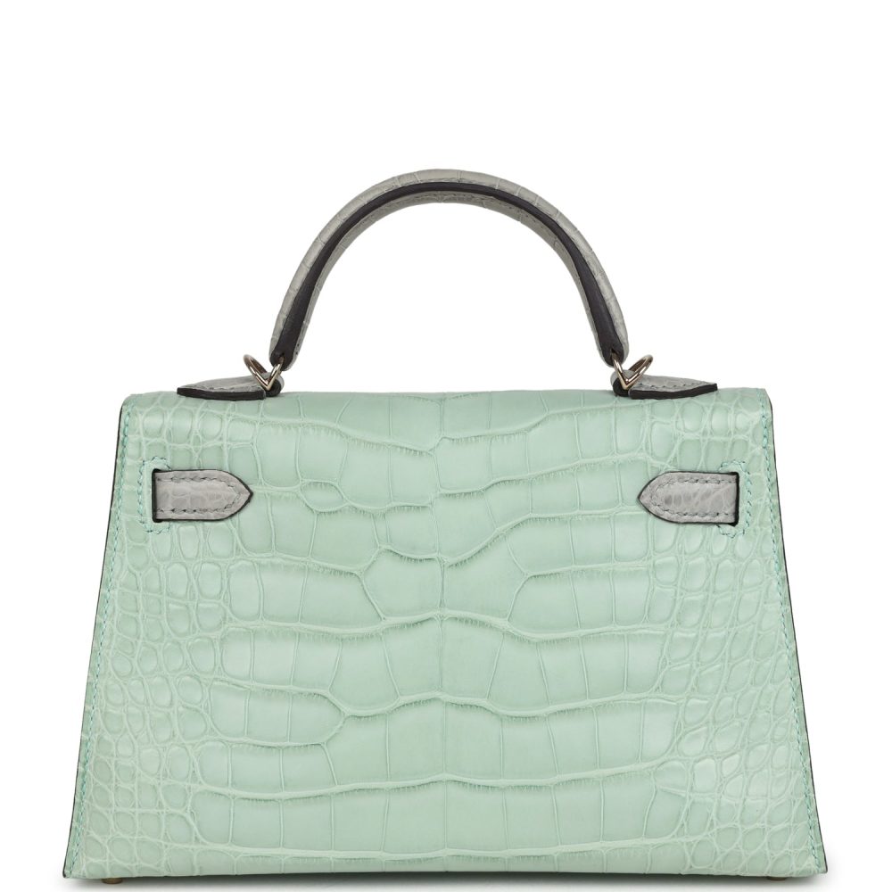 Hermes Special Order (HSS) Kelly Sellier 20 Vert D'Eau and Gris Perle Matte Alligator Permabrass Hardware - Image 4