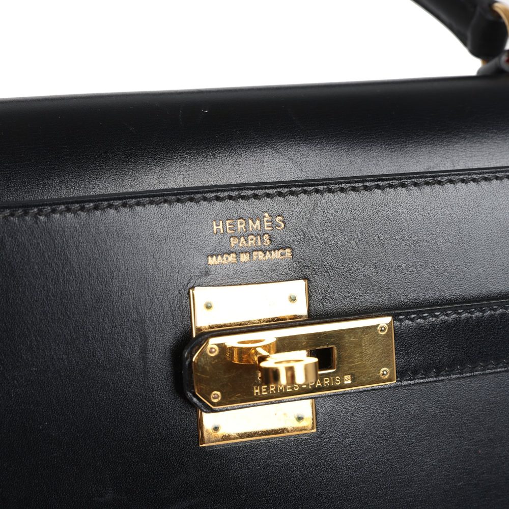 Vintage Hermes Kelly Sellier 35 Black Box Gold Hardware - Image 7