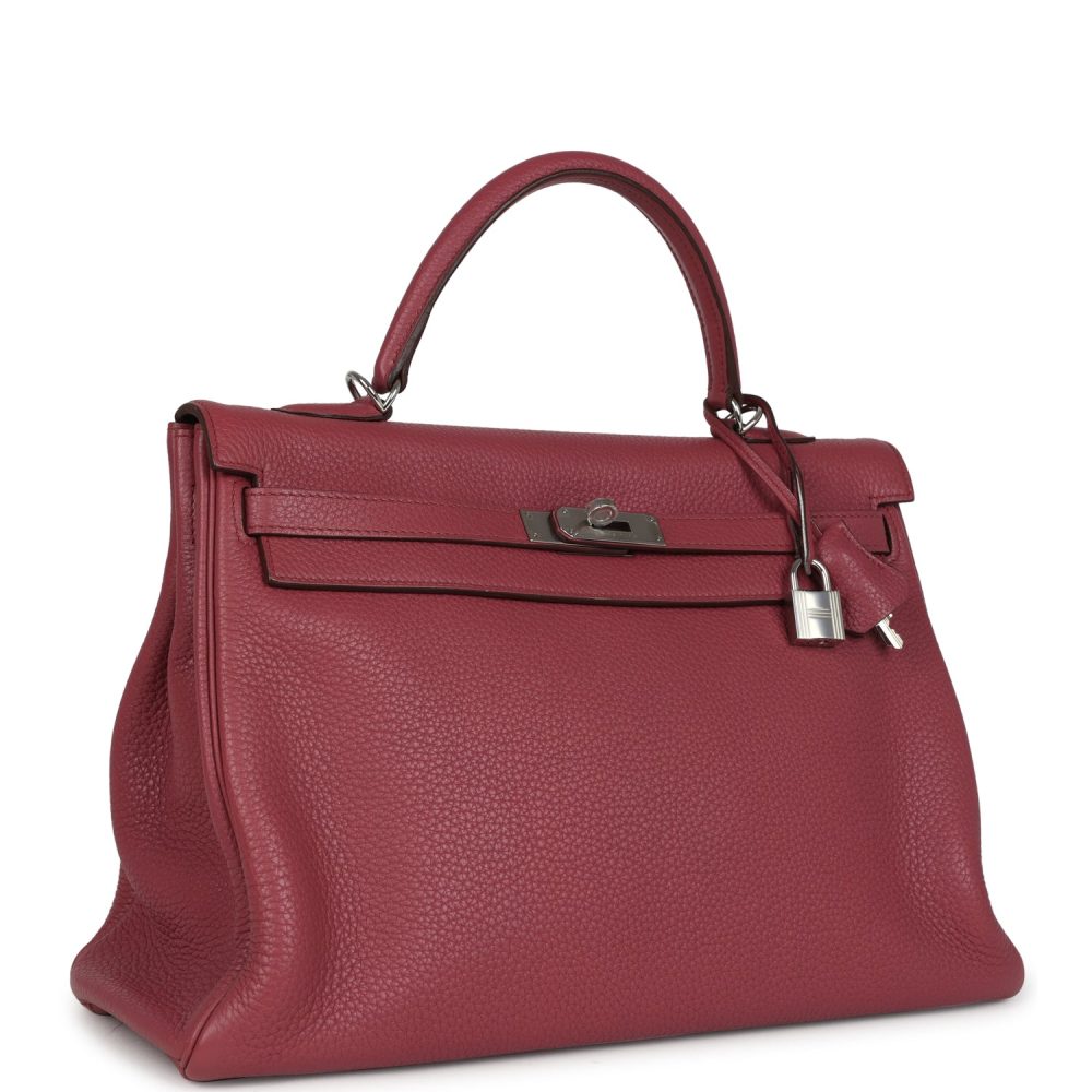 Pre-owned Hermes Retourne Kelly 35 Bois De Rose Clemence Palladium Hardware - Image 2