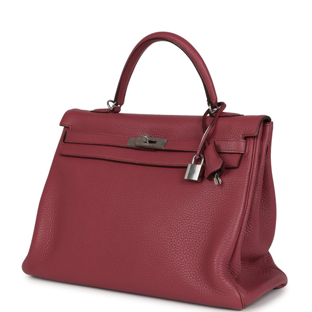 Pre-owned Hermes Retourne Kelly 35 Bois De Rose Clemence Palladium Hardware - Image 5