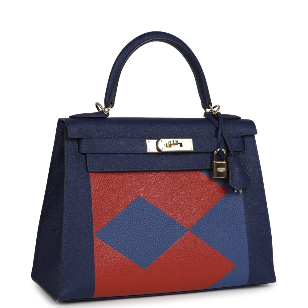 Pre-owned Hermes Special Order (HSS) Kellygraphie Kelly Sellier 28 "Lettre B" Bleu Nuit Epsom Permabrass Hardware - Image 2