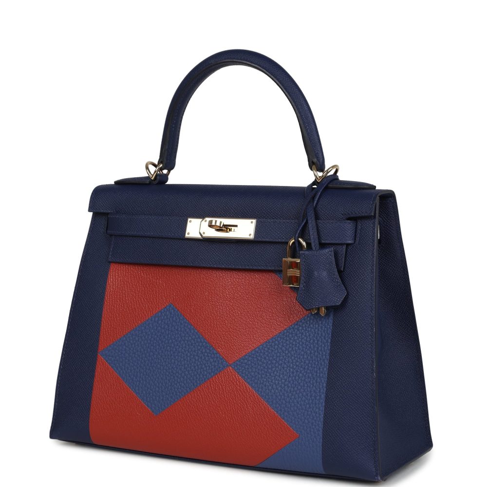 Pre-owned Hermes Special Order (HSS) Kellygraphie Kelly Sellier 28 "Lettre B" Bleu Nuit Epsom Permabrass Hardware - Image 5
